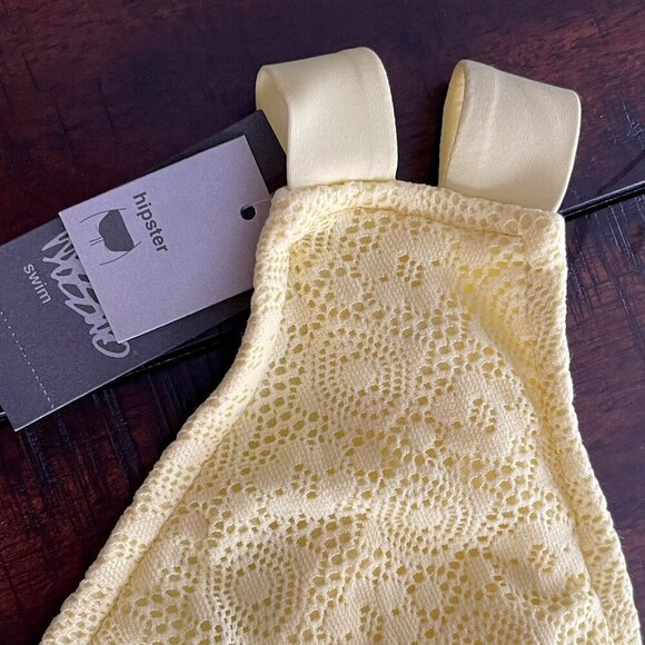 Mossimo Eyelet Hipster Lemon Fizz Yellow Cheeky Bottom Bikini Swim Bottoms - Picture 3 of 7